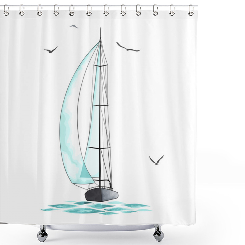 Personality  Sailboat In The Sea And Seagulls   Shower Curtains