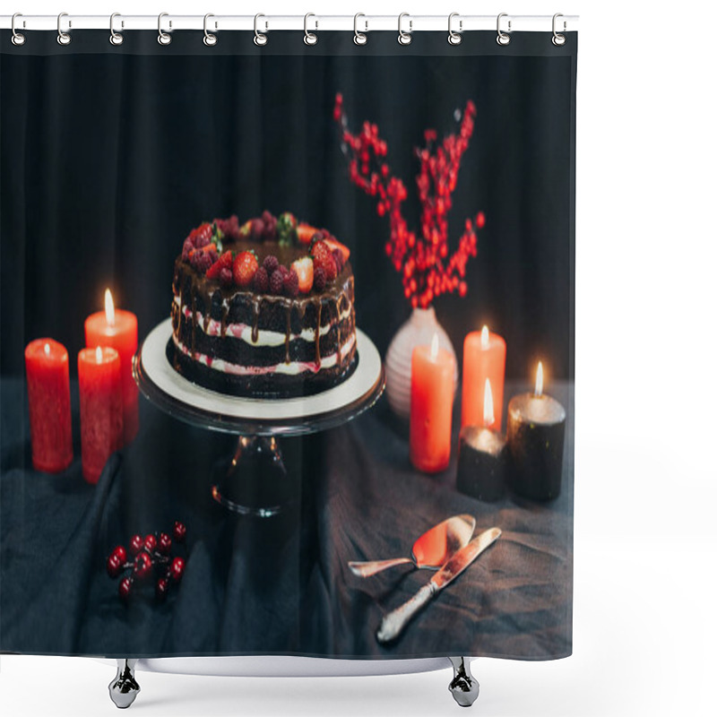 Personality  Cake And Red Candles Shower Curtains