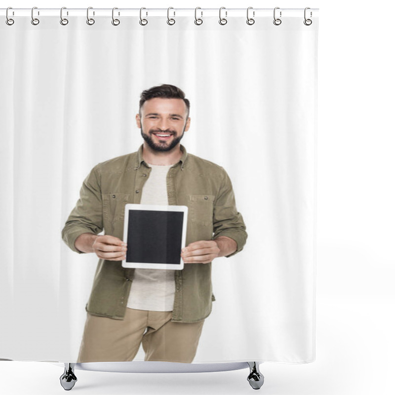 Personality  Young Man With Digital Tablet Shower Curtains