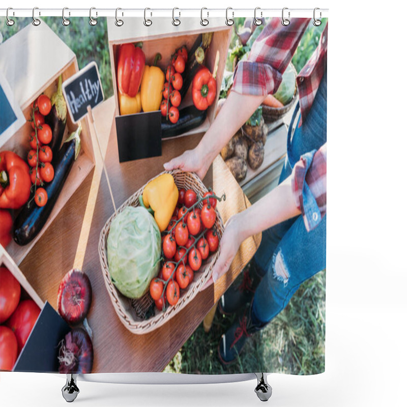 Personality  Farmer Selling Vegetables At Market  Shower Curtains