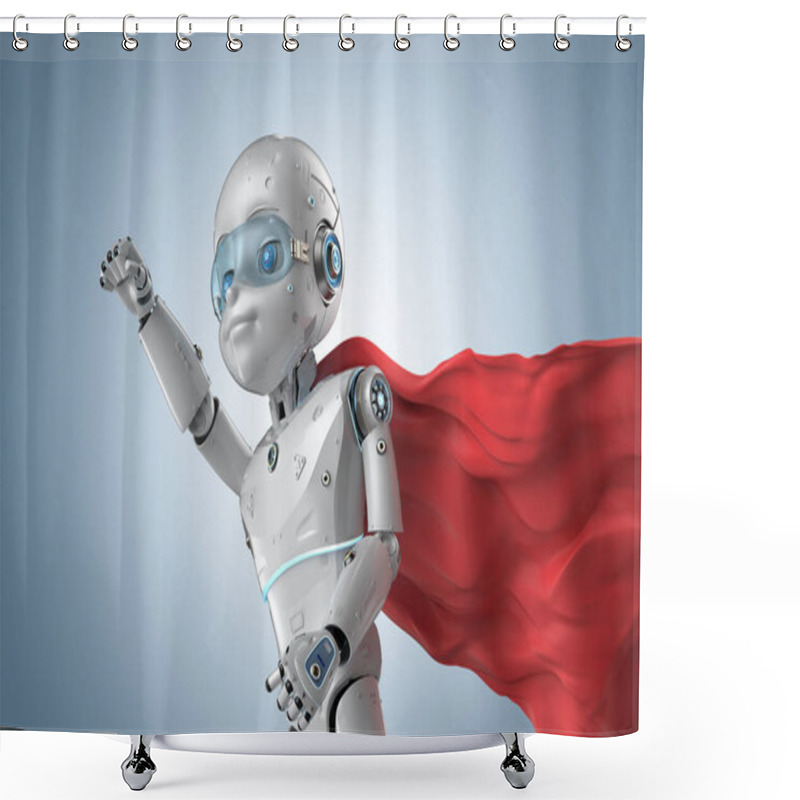 Personality  3d Rendering Cute Robot Or Artificial Intelligence Robot With Cartoon Character Wear Red Cloak Shower Curtains