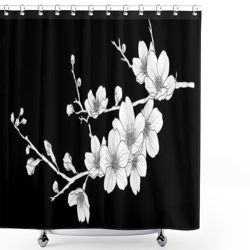 Personality  Cute Hand Drawn White Silhouette Sakura Branch Set 1. Shower Curtains