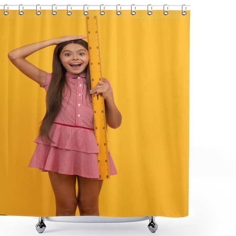 Personality  Amazed Kid Study Math In School Hold Ruler, Height Of Child Shower Curtains