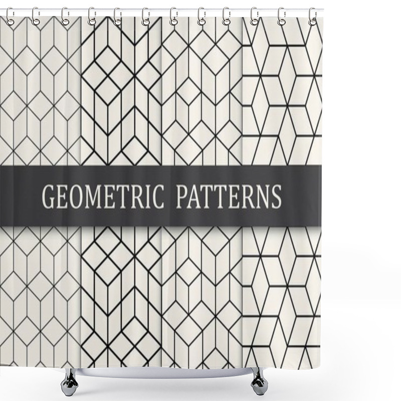 Personality  Black And White Geometric Seamless Pattern Set Shower Curtains