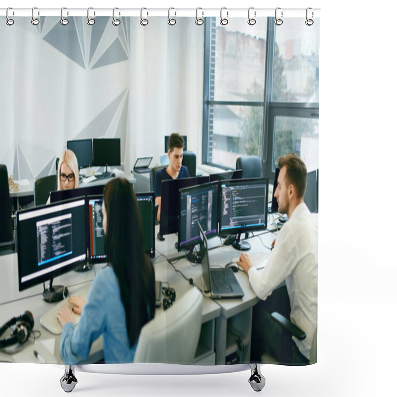 Personality  People Working In Modern Office. Shower Curtains