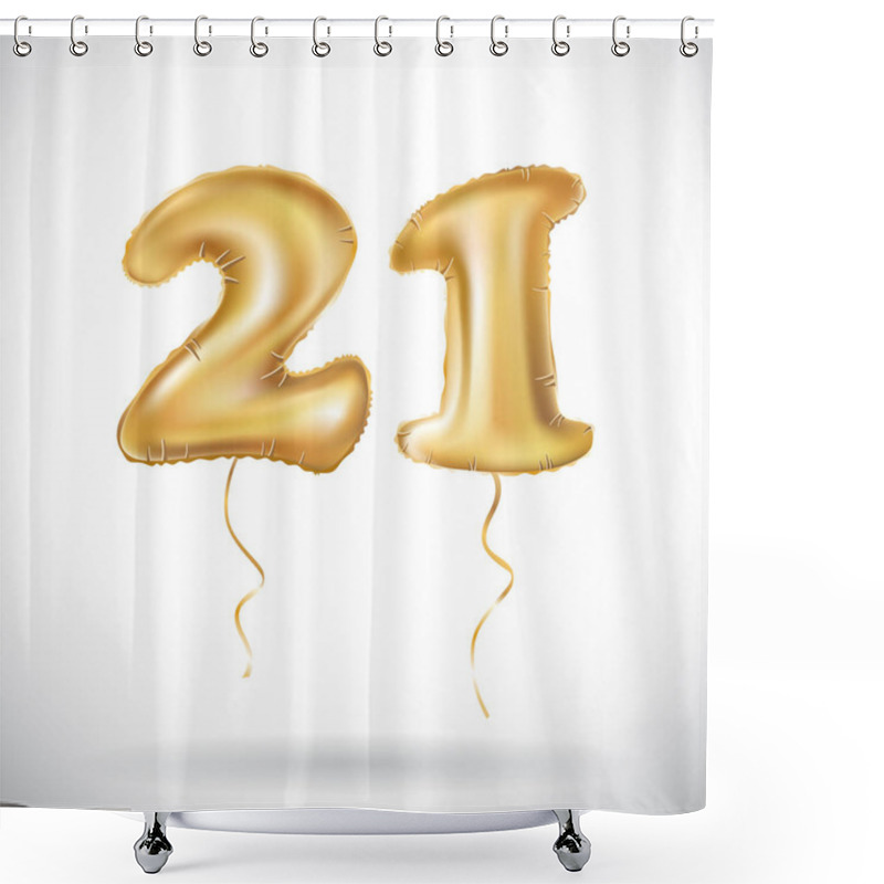 Personality  Golden Number Twenty One Metallic Balloon. Party Decoration Golden Balloons. Anniversary Sign For Happy Holiday, Celebration, Birthday, Carnival, New Year. 21 Metallic Design Balloon. Shower Curtains