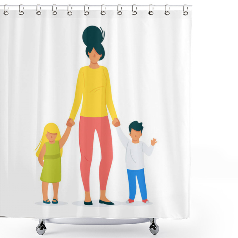 Personality  Housewife, Loving Mother And Children Cartoon Vector Illustration Shower Curtains