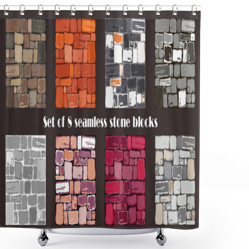 Personality  SET: 8 Seamless Stone Blocks. Old Wall. Vector Illustration For Web Design Or Print. Shower Curtains