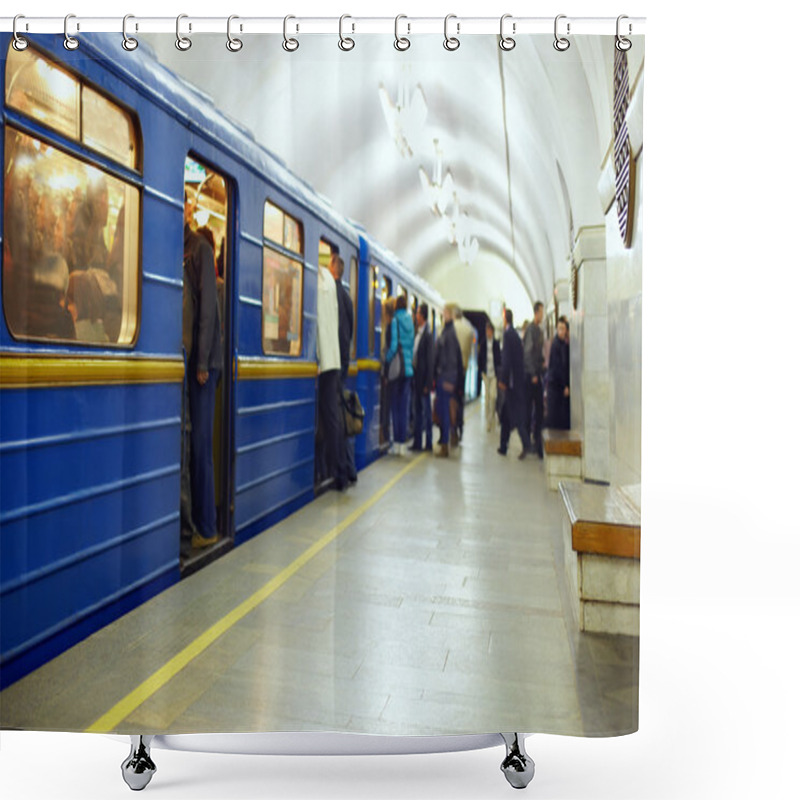 Personality  Crowded Underground Metropolis Station With Entering The Train Shower Curtains