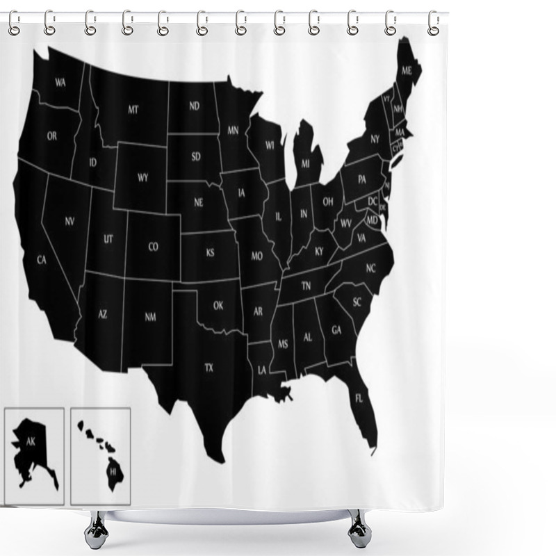 Personality  Black Map Of USA Shower Curtains