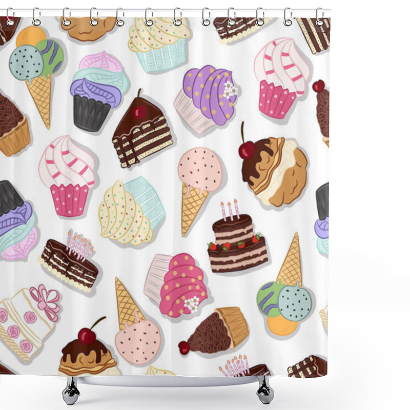 Personality  Seamless Pattern With Hand Drawn Cupcakes  Shower Curtains