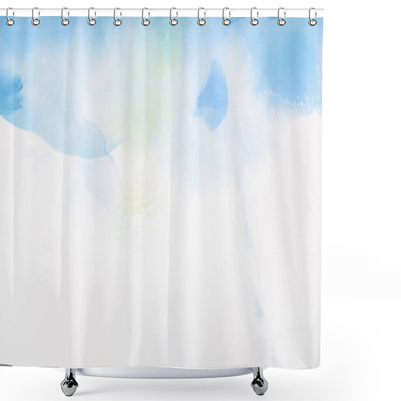 Personality  Light Blue And Green Splashes Of Alcohol Inks On White As Abstract Background Shower Curtains