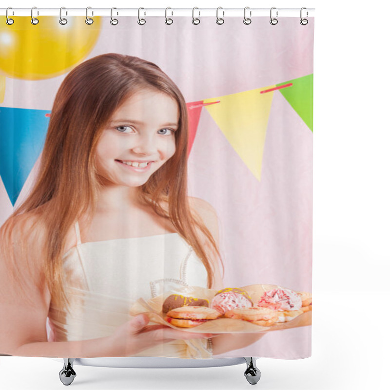 Personality  Girl In Birthday Party With Cakes Shower Curtains