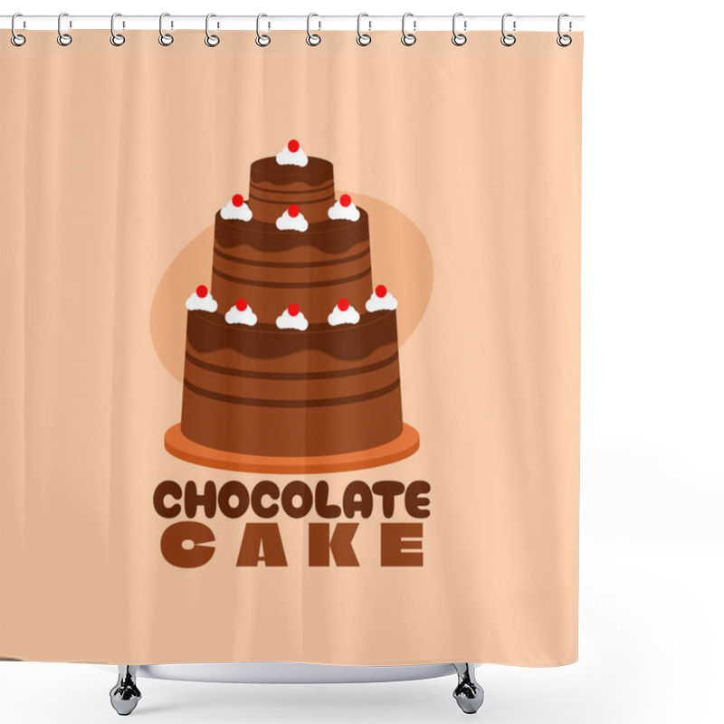 Personality  National Chocolate Cake Day To Celebrate On January 27th. Three Tiers Of Chocolate Cake With Cream Topping And Cherries On Beige Background. Food Event Banner. Shower Curtains