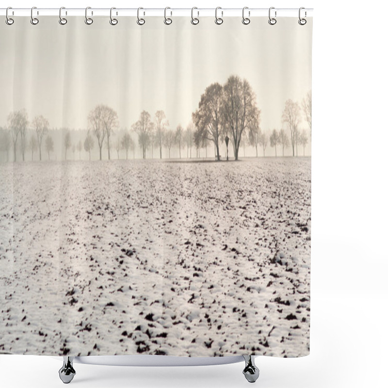 Personality  Trees In Foggy Winter Landscape Shower Curtains