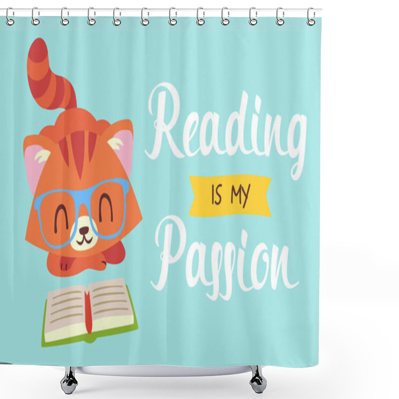 Personality  Vector Reading Is My Passion Nerd Cat Vector Illustration Shower Curtains