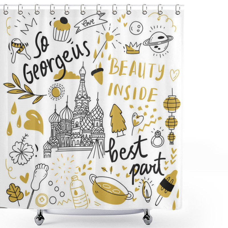 Personality  Big Set  Isolated On White Background.  Cute Doodle Shower Curtains