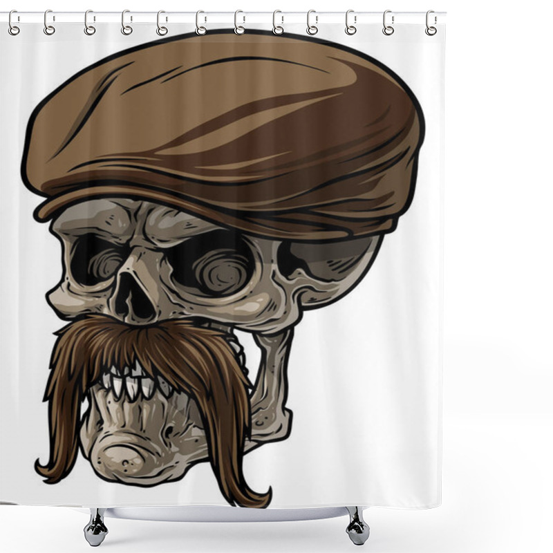 Personality  Cartoon Human Skull In Peaked Cap With Mustache Shower Curtains