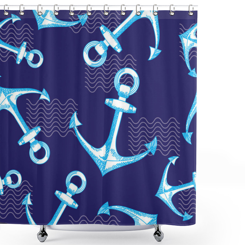 Personality  Anchors And Waves. Seamless Vector Pattern.  Shower Curtains