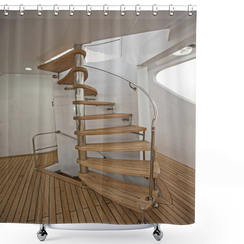 Personality  Wooden Curved Sprial Staircase On Sundeck Of Luxury Yacht Shower Curtains