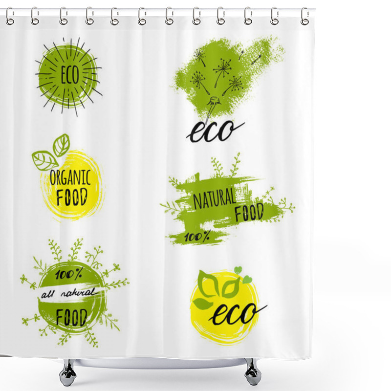 Personality  Retro Style Set Of Bio, Organic, Gluten Free, Eco, Healthy Food Labels. Logo Templates With Floral And Vintage Elements For Meal And Drink, Cafe, Restaurants Or Organic Products Packaging Shower Curtains