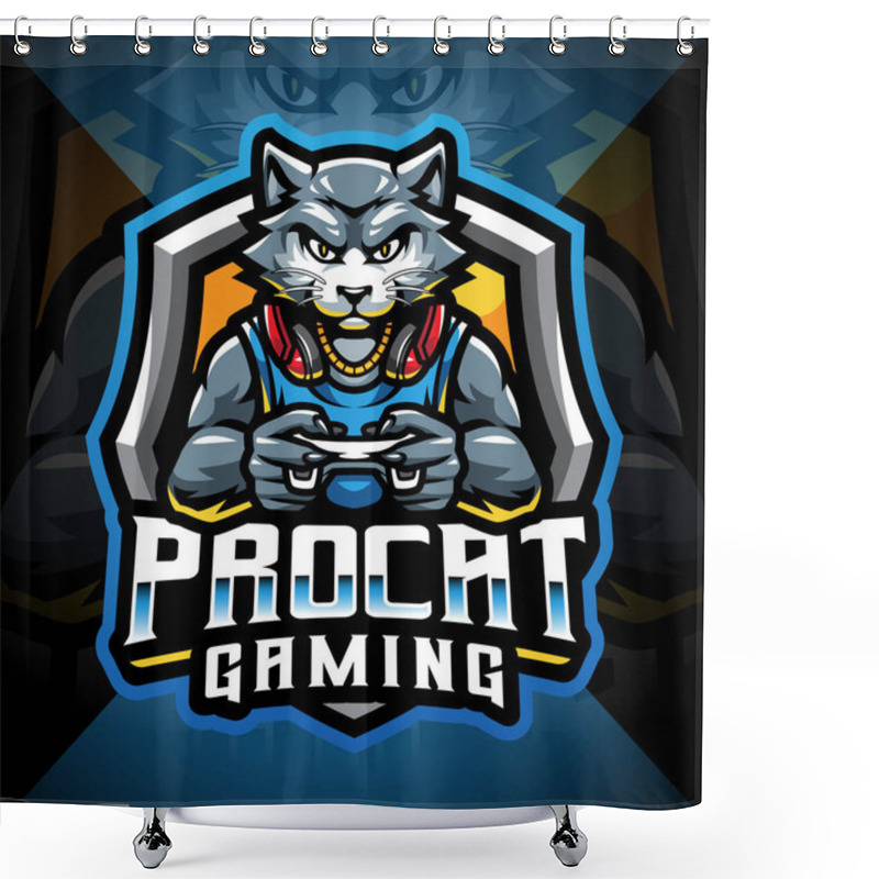 Personality  Pro Cat Gaming Esport Mascot Logo Shower Curtains