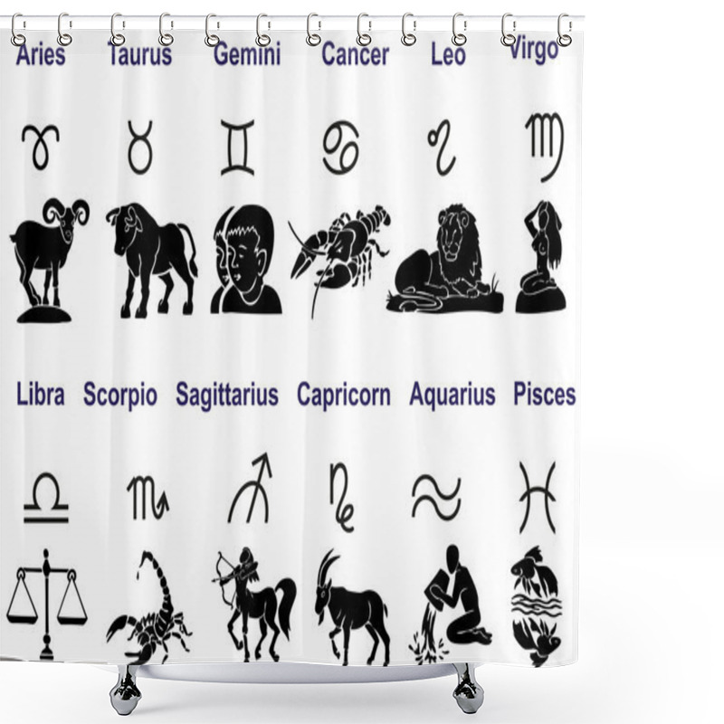 Personality  Zodiac Silhouette On A White Shower Curtains