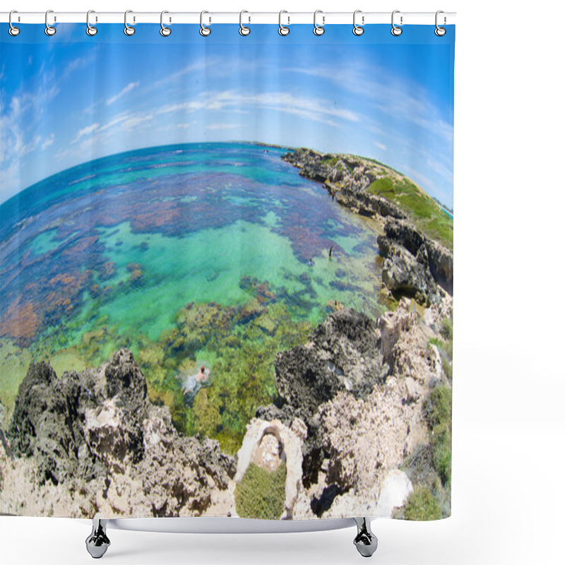 Personality  Fish-eye View On Tropical Beach And Ocean Shower Curtains