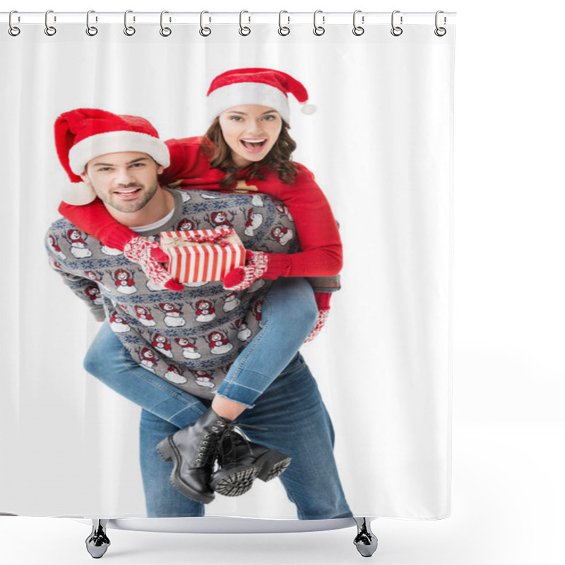 Personality  Young Couple In Santa Hats Shower Curtains