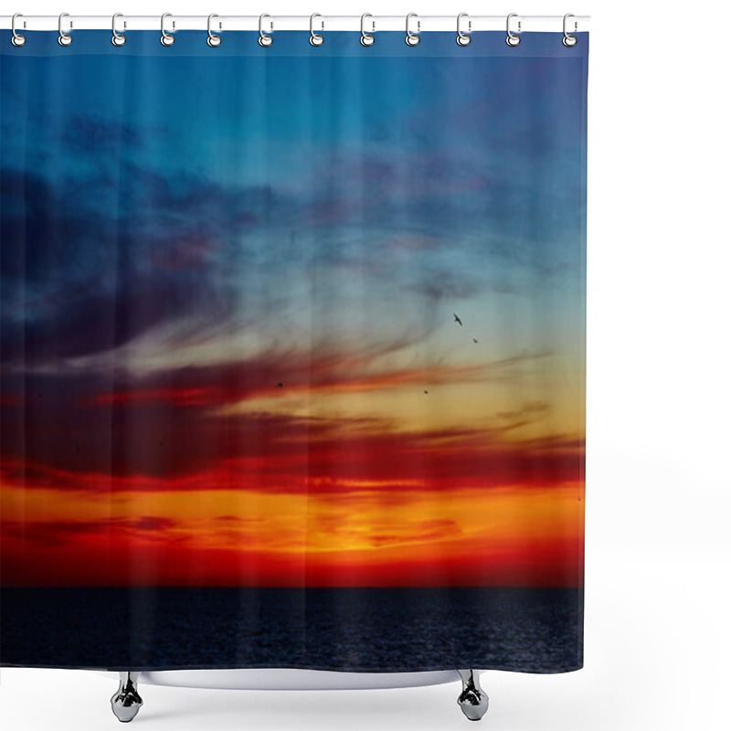 Personality  Sunset Over The Ocean Shower Curtains