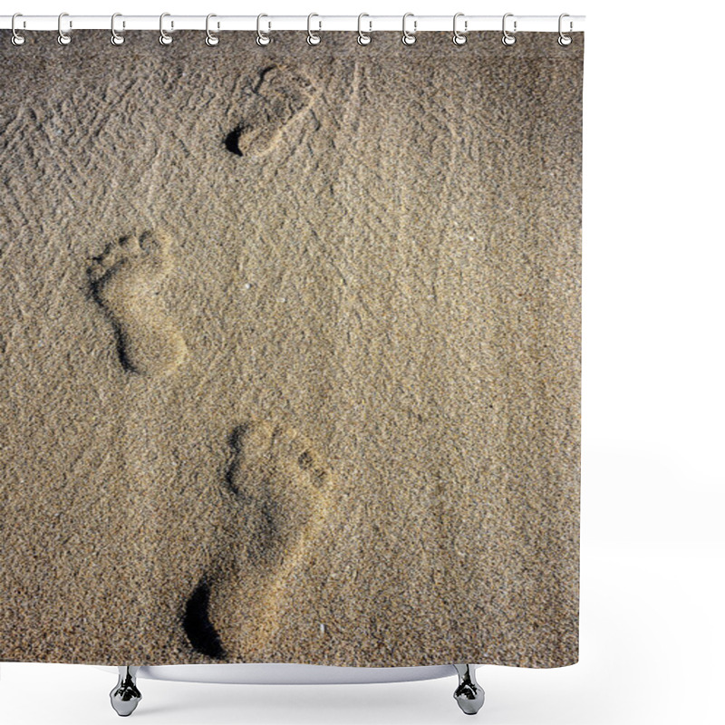 Personality  Human Footprints In The Sand Shower Curtains