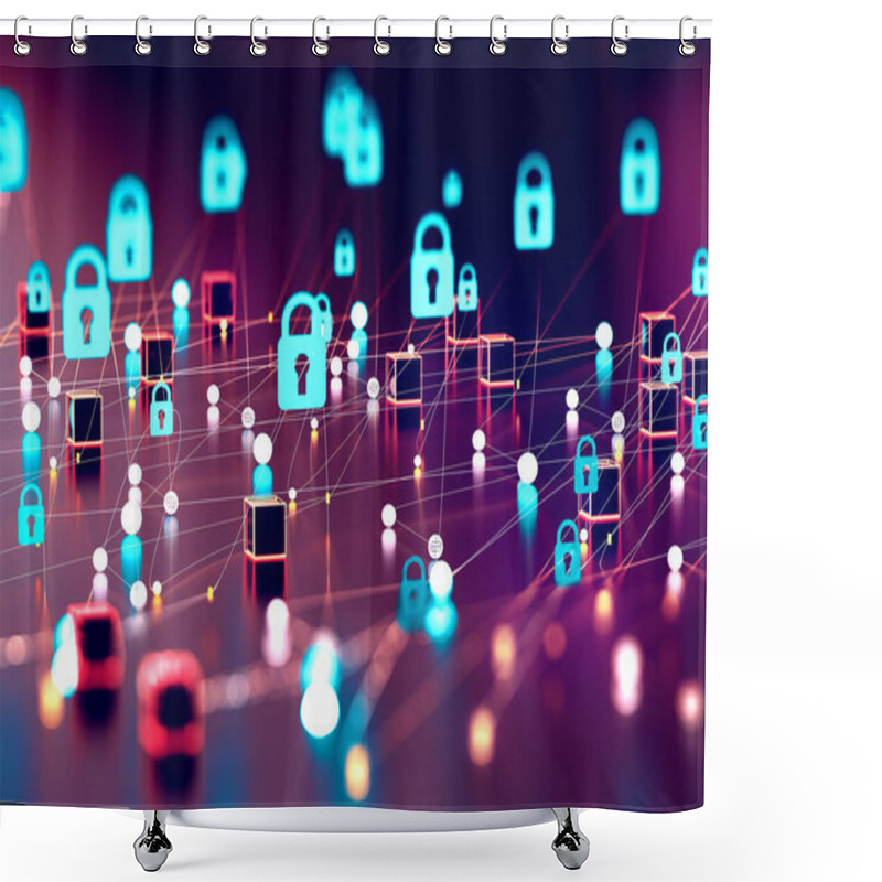 Personality  Data Volume Analysis And Computer Science Industry.3d Illustration. Data Structure And Information Tools For Networking Business And Cyber Security. Shower Curtains