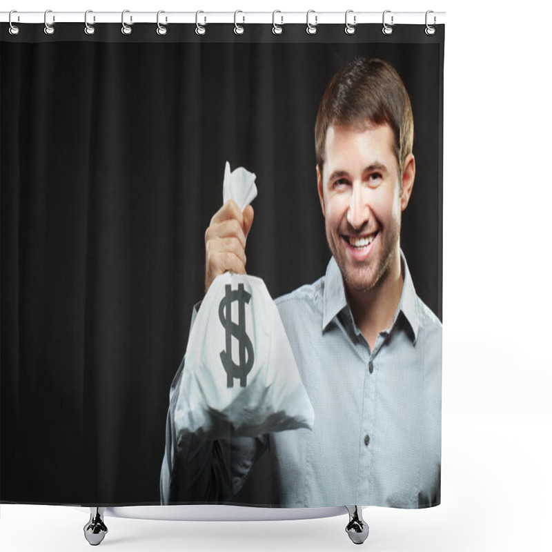 Personality  Happy Man Holding Money Bag Shower Curtains