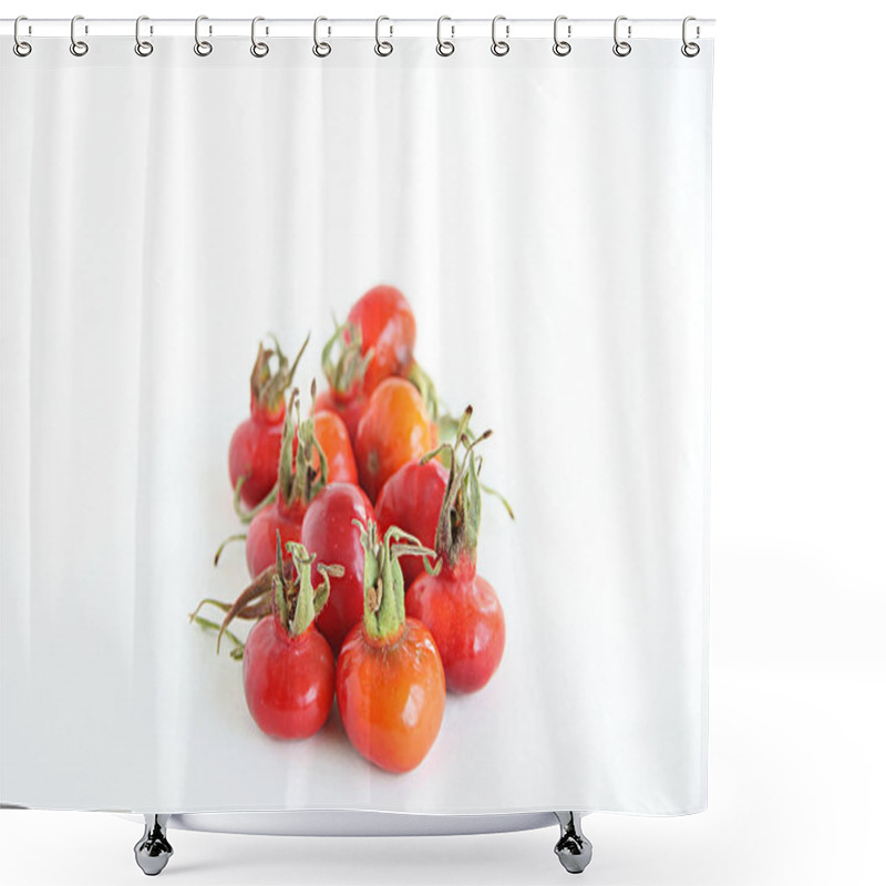 Personality  Red Fruits Of Wild Rose On White Background Shower Curtains