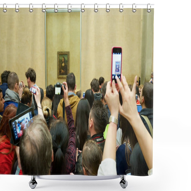 Personality  PARIS, FRANCE - APRIL 3, 2015: Tourists Photographing The Famous Picture Of Gioconda In Louvre Museum. Shower Curtains