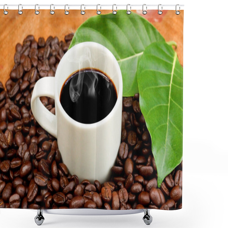 Personality  Coffee And Coffee Bean On Wood Background Shower Curtains