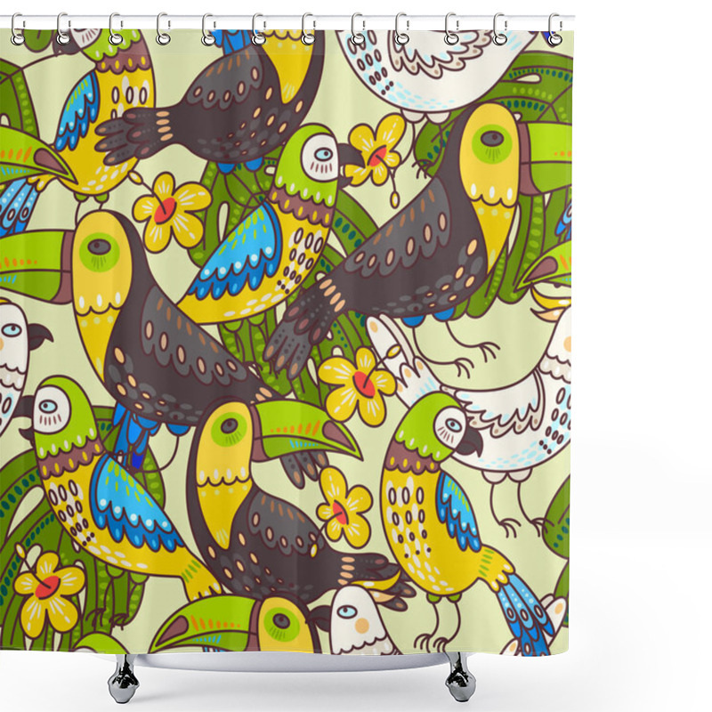 Personality  Seamless Macaw And Toucan Shower Curtains