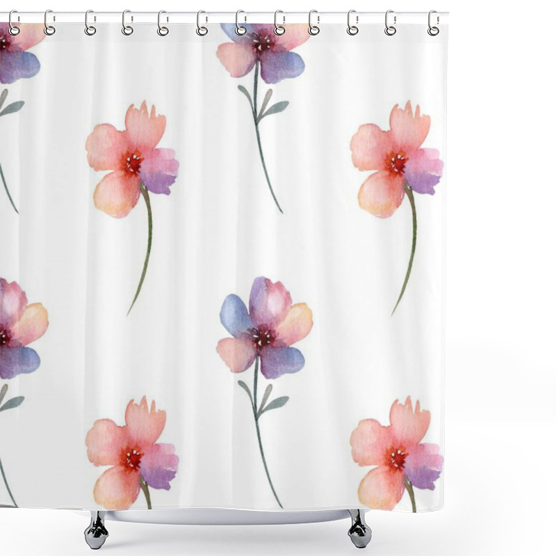 Personality  A Delicate Floral Pattern Showcases Various Flowers In Shades Of Pink And Purple Against A Clean White Background, Creating A Fresh And Vibrant Aesthetic For Any Decor. Shower Curtains