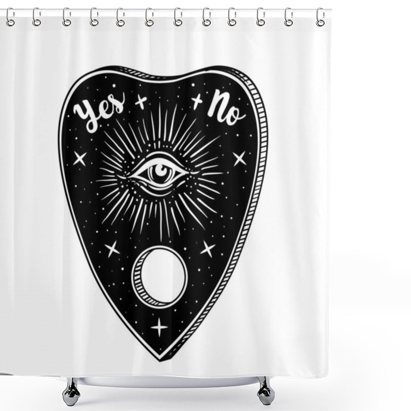 Personality  Heart-shaped Planchette For Spirit Talking Board. Vector Isolated Illustration In Victorian Style. Mediumship Divination Equipment. Tattoo Drawing. Alchemy, Spirituality, Occultism. Shower Curtains