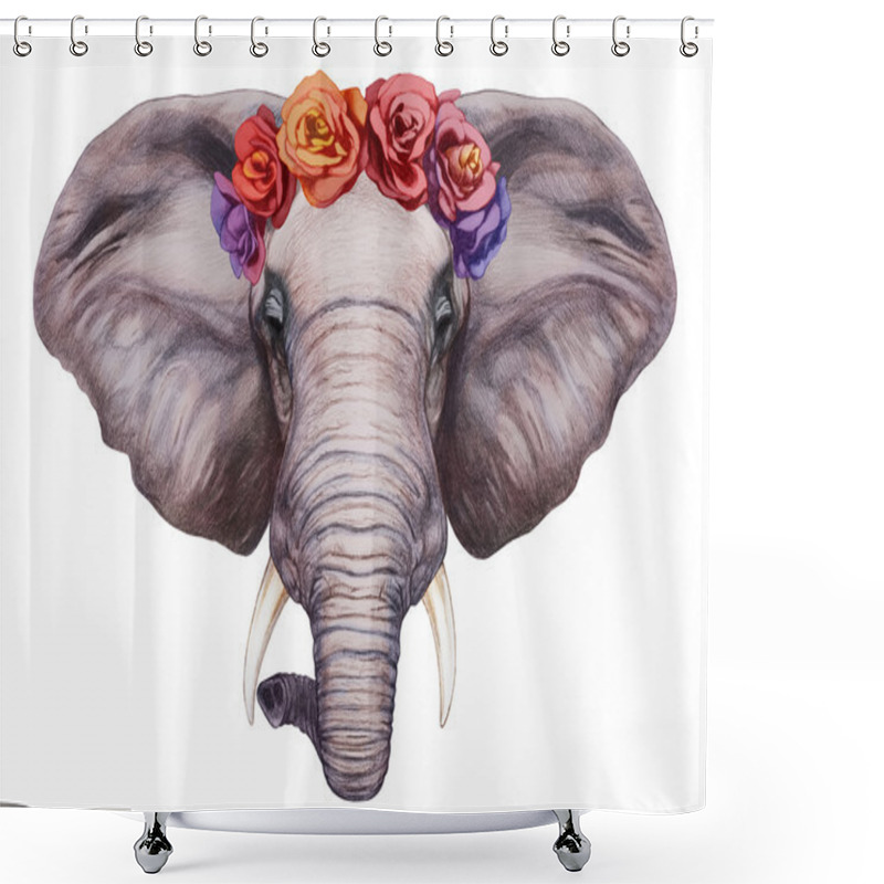 Personality  Elephant With Floral Wreath Shower Curtains