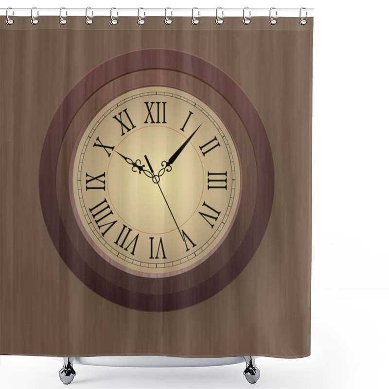 Personality  Vector Illustration Of A Wooden Wall Clock. Shower Curtains