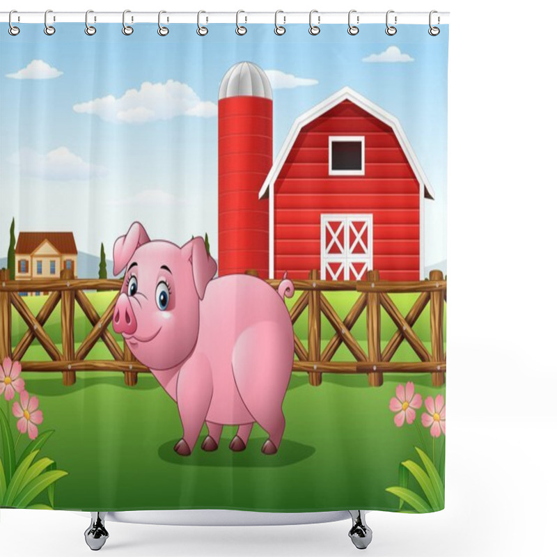 Personality  Cartoon Pig In The Farm Background Shower Curtains