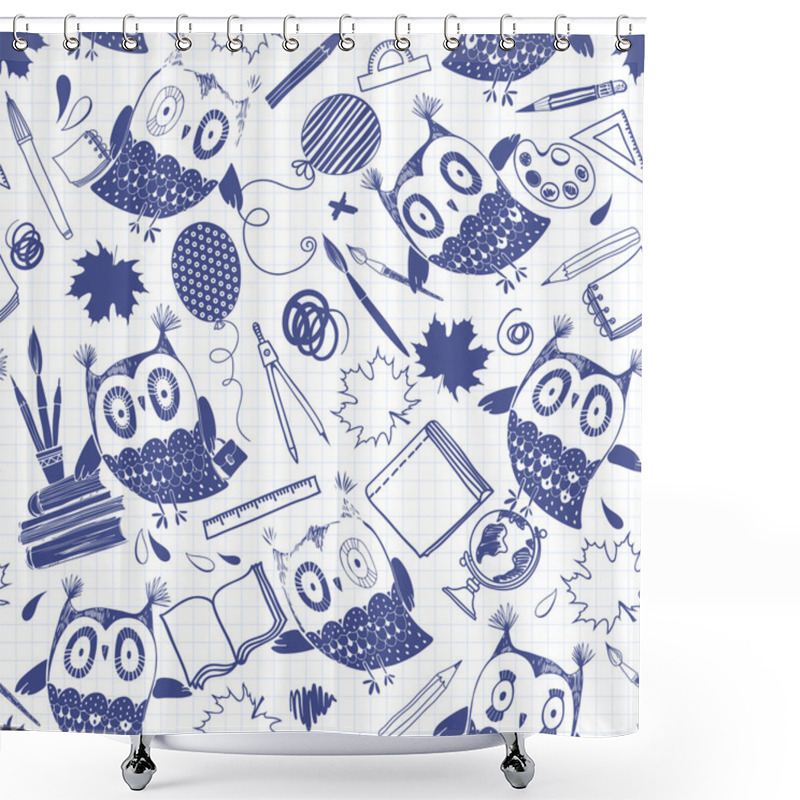 Personality  Pattern With Owls And School Supplies Shower Curtains