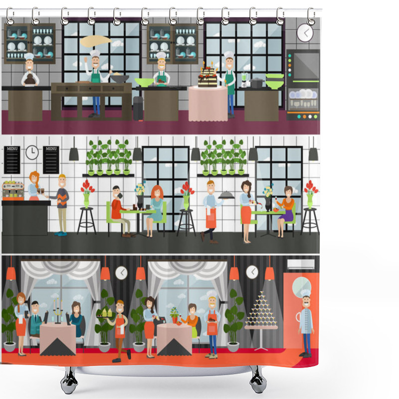 Personality  Dinner at restaurant, cafe vector flat illustration shower curtains