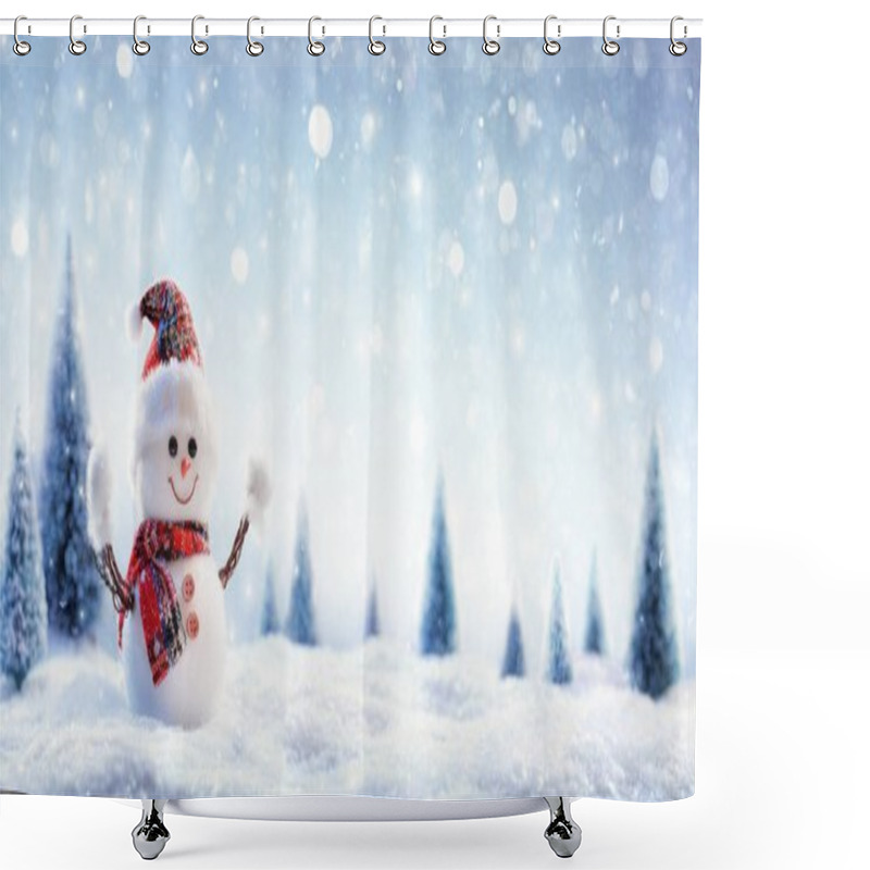 Personality  Snowman In Wintry Landscape Shower Curtains