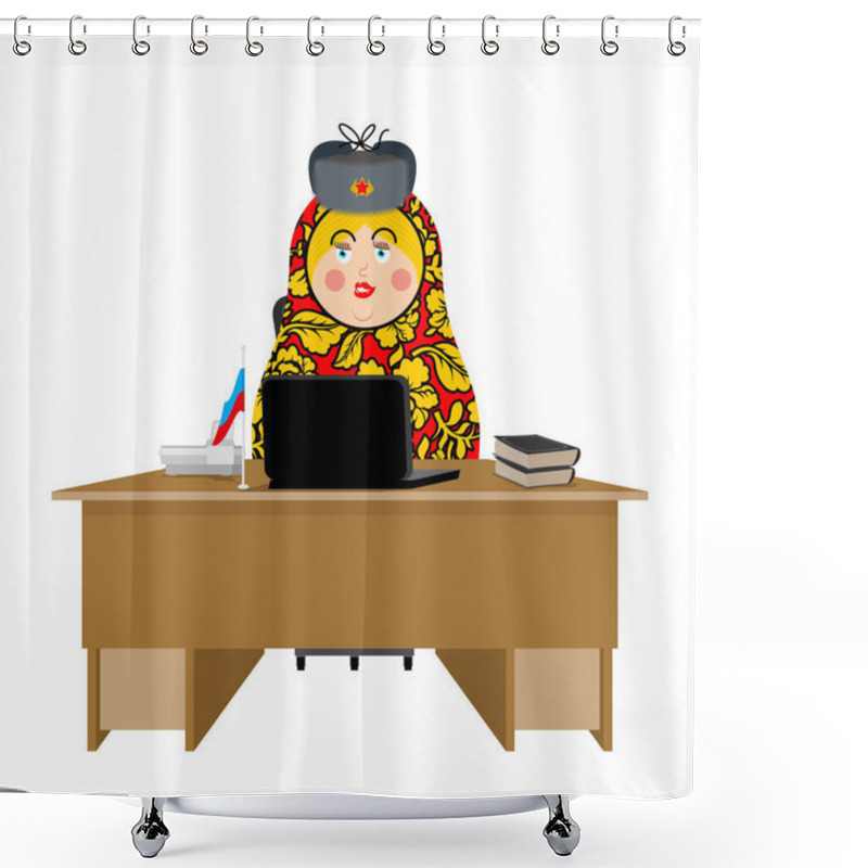 Personality  Russian Hacker. Matryoshka And Laptop. IP Technology In Russia.  Shower Curtains