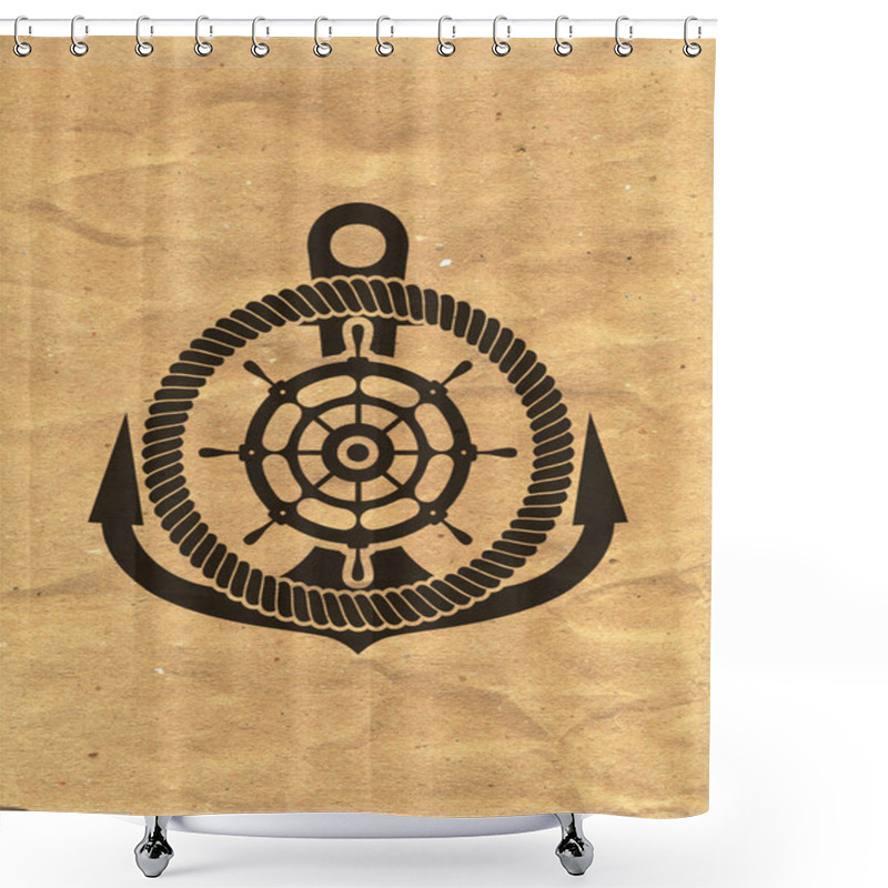 Personality  Nautical Logo On Kraft Paper Background. Marine Label, Sea Badge Shower Curtains