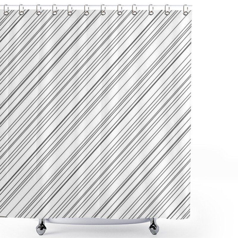 Personality  Diagonal Thin Black Lines Abstract On White Background. Seamless Surface Pattern Design With Linear Ornament. Angled Straight Stripes Motif. Slanted Pinstripe. Striped Digital Paper For Print. Vector. Shower Curtains