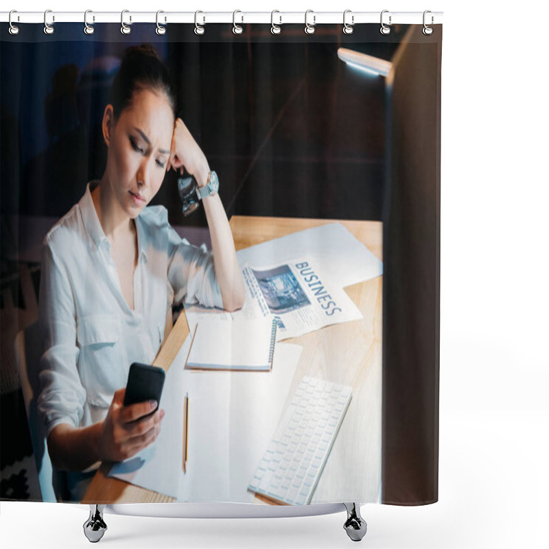 Personality  Businesswoman Working Late In Office  Shower Curtains