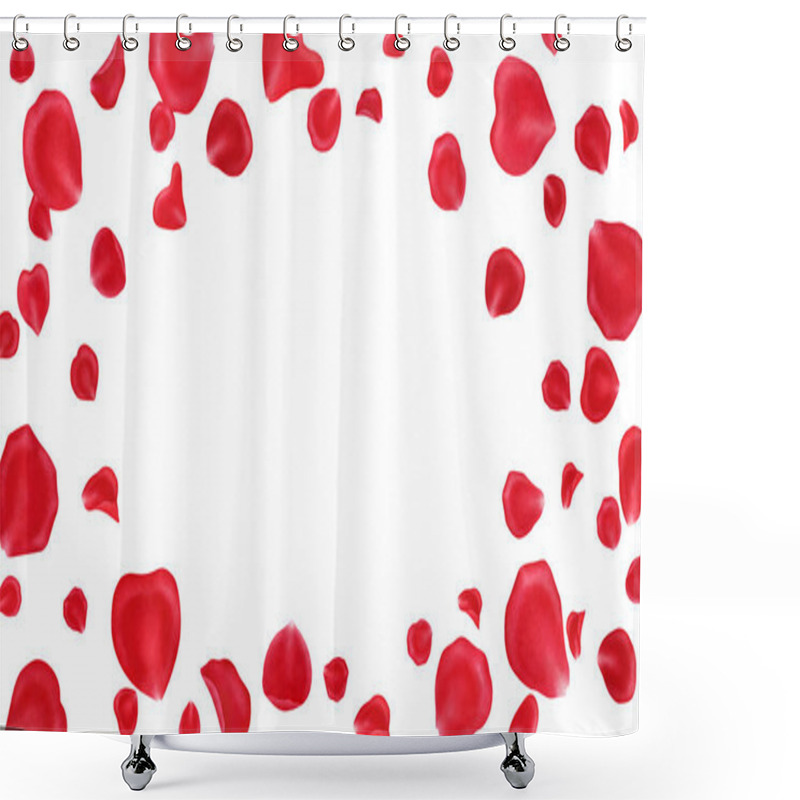 Personality  Red Rose Petals Frame Isolated On White Background.Valentine Day,wedding, Mother Day,March 8,international Women Day Decoration,.Digital Clip Art.Watercolor Illustration. Shower Curtains